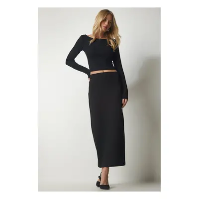 Happiness İstanbul Women's Black Basic Long Skirt