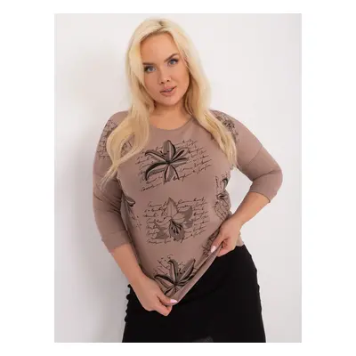 Dark beige blouse plus size with 3/4 sleeves