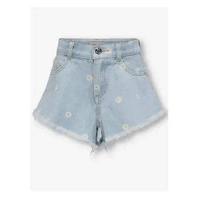 Light Blue Girly Floral Denim Shorts ONLY Chiara - Girls