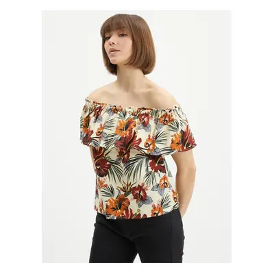 Wine-cream floral linen blouse ONLY Abell - Women's