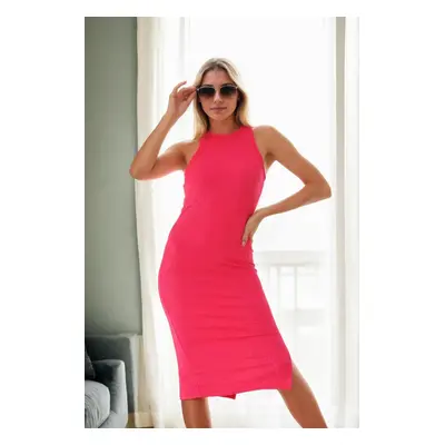 19115 Dewberry Midi Length Pencil Formed Women Dress-FUCHSIA