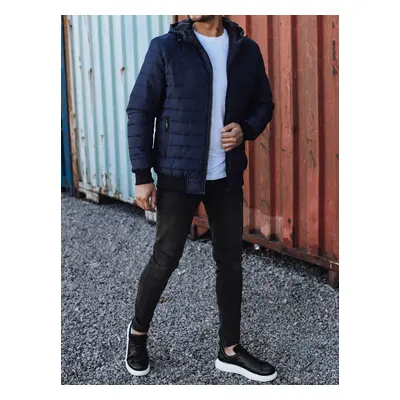 Men's transitional quilted jacket with hood dark blue Dstreet