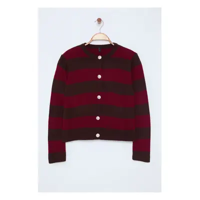 Trendyol Brown Striped Basic Knitwear Cardigan