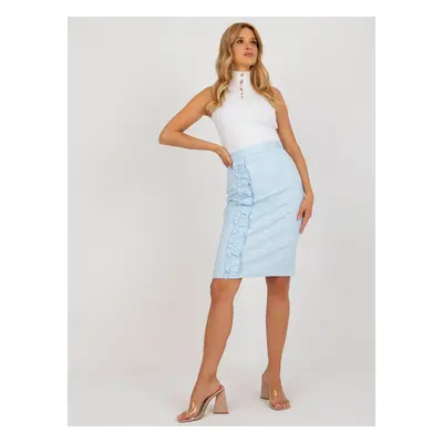 Light blue formal pencil skirt with ruffle