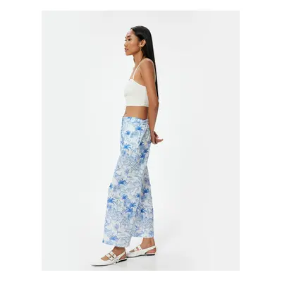 Koton Wide Leg Floral Trousers Comfortable Fit with Pockets Elastic Waist