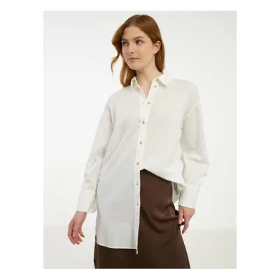 Creamy Women's Long Shirt with Linen Fransa - Ladies