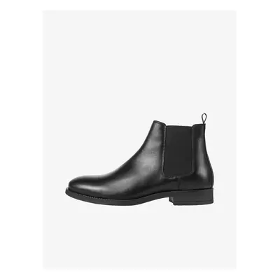 Black Mens Leather Ankle Boots Jack & Jones Wargo - Men