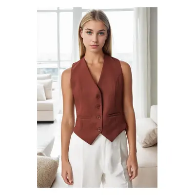 10202 Dewberry Crop Woven Women Vest-COFFEE