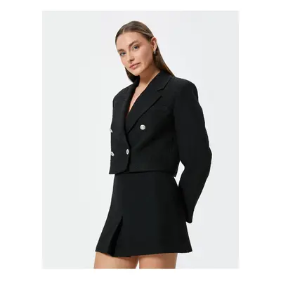 Koton Short Tweed Blazer Jacket Double Breasted Reverse Buttoned Collar