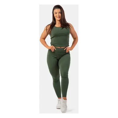 Women's leggings Nebbia Organic Cotton Ribbed High Waist Leggings dark green