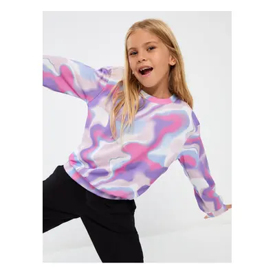 LC Waikiki Girls' Crew Neck Tie-Dye Patterned Long Sleeve Sweatshirt