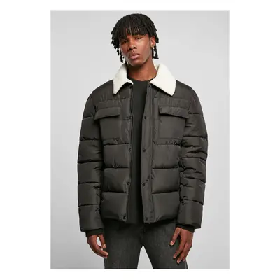 Sherpa Collar Padded Shirt Jacket Black