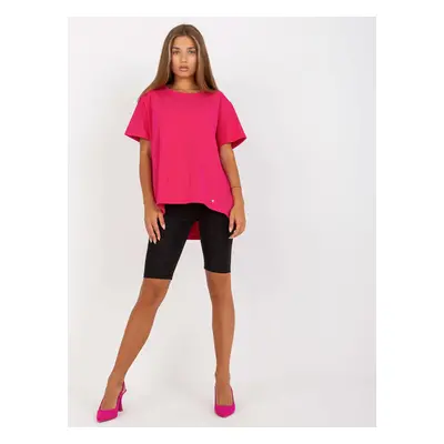 Basic Fuchsia Asymmetrical Cotton T-Shirt