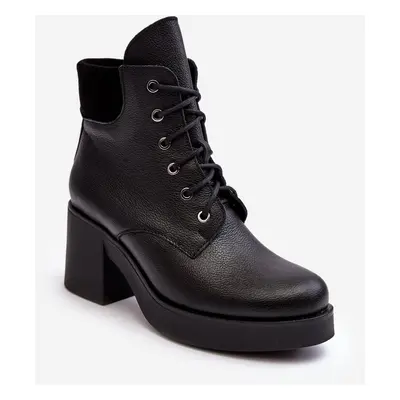 Women's High Heeled Leather Ankle Boots Black Lemar Leocera