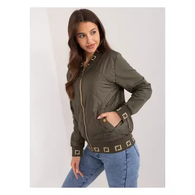 Khaki quilted bomber jacket with zipper