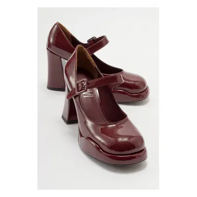 LuviShoes JAGOL Women's Claret Red Patent Leather Heeled Shoes