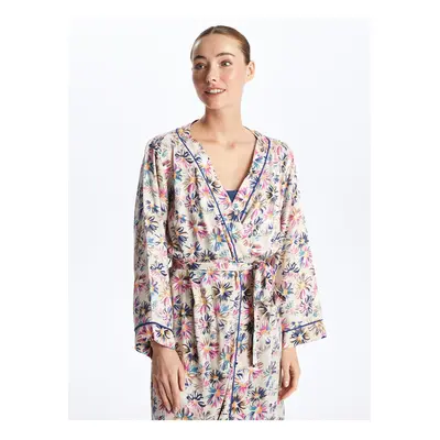 LC Waikiki Women's Shawl Collar Floral Long Sleeve Dressing Gown