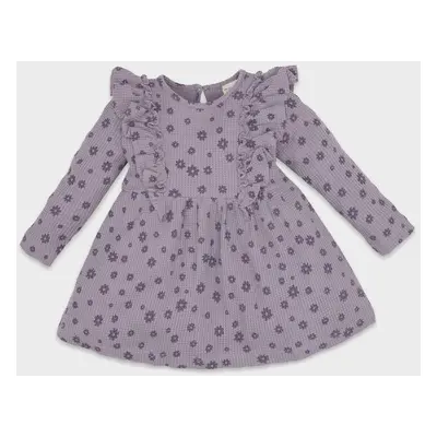 DEFACTO Baby Girl Floral Long Sleeve Ruffle Waffle Purple Dress