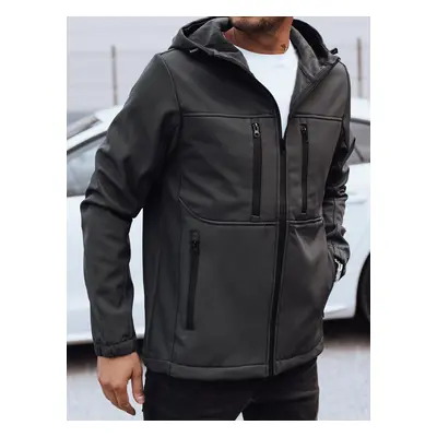 Men's transitional softshell jacket with hood dark gray Dstreet