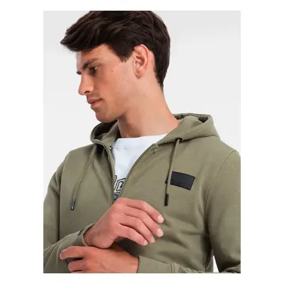 Ombre Unzipped men's sweatshirt with hood and patch - olive