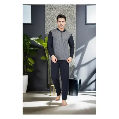 J2542 Dewberry Mens Jacquard Pyjama Set-GREY