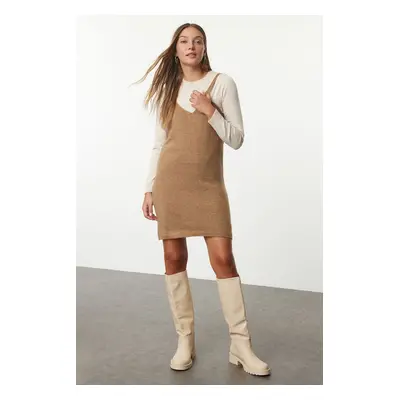 Trendyol Stone Mini Knitwear Soft Textured Strap Dress