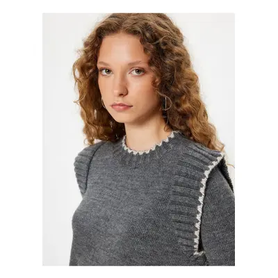 Koton Knitted Sweater Crew Neck Ruffle Detail Long Sleeve