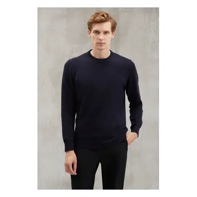 GRIMELANGE Battis Men's 50% Cotton Special Silk Touch Anti-pilling Soft Round Neck Navy Blue Swe