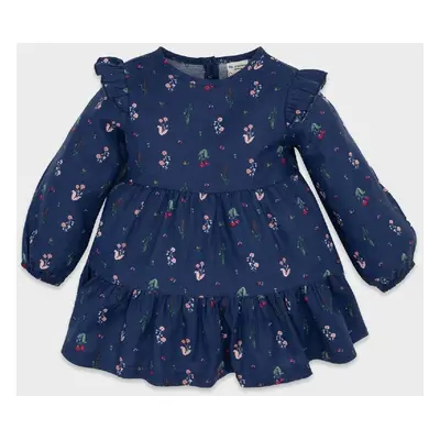 DEFACTO Baby Girl Crew Neck Floral Patterned Ruffle Long Sleeve Twill Dress