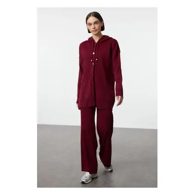 Trendyol Claret Red Hooded Oversize Knitwear Bottom-Top Set