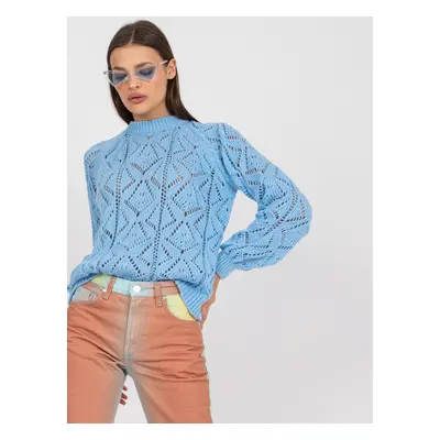 Blue openwork classic sweater with long sleeves RUE PARIS