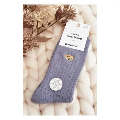 Women's thick socks with teddy bear, blue