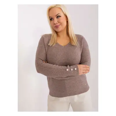 Dark beige melange sweater in a larger size made of viscose