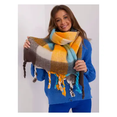 Blue and brown winter scarf with fringe