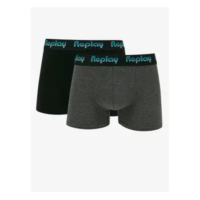 Set of two men's boxers in black and dark grey Replay - Men