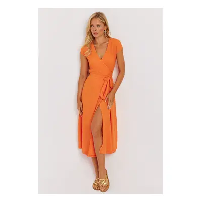 Cool & Sexy Women's Orange Double Breasted Midi Dress