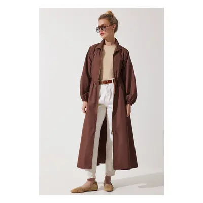 Happiness İstanbul Women's Brown Zippered Seasonal Woven Dress Trench Coat