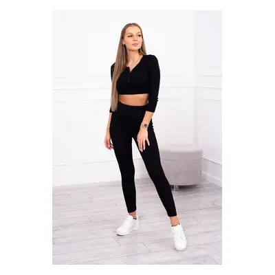 Ribbed crop top set in black