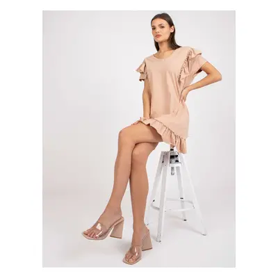 Mini dress made of camel cotton with ruffle