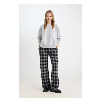 DEFACTO Wide Leg Wide Leg Plaid Regular Waist Elastic Pocket Pajama Pants