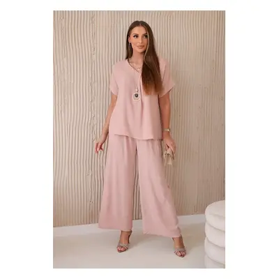 Set with necklace blouse + trousers dark powder pink