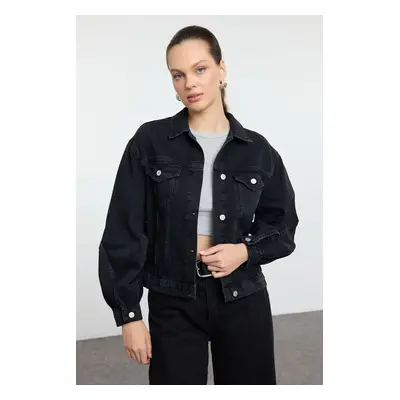 Trendyol Black Stitch Detail Oversize Denim Jacket