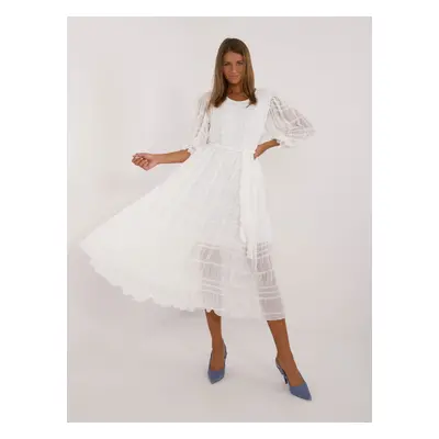 White flared cocktail dress with 3/4 sleeves