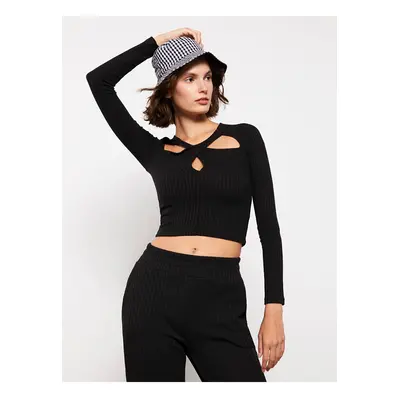 LC Waikiki Crew Neck Plain Long Sleeve Crop Women's T-Shirt