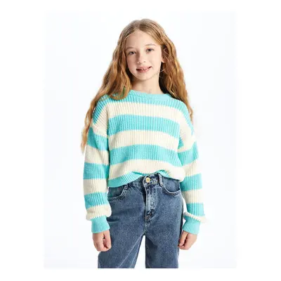 LC Waikiki Lw - Crew Neck Striped Long Sleeve Girl Crop Knitwear Sweater