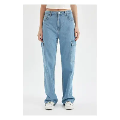 DEFACTO 90's Wide Leg High Waist Long Jean Washed Trousers