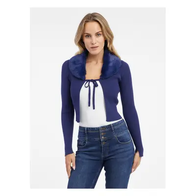 Blue women's cardigan with faux fur ORSAY