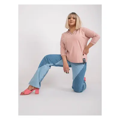 Powder pink blouse plus size with 3/4 sleeves