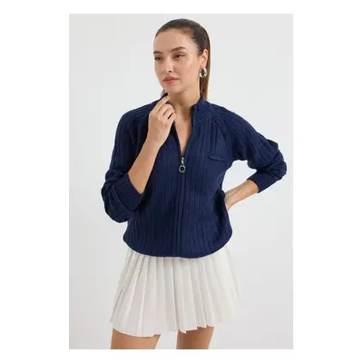 Bigdart Zippered Knitwear Cardigan - Navy Blue