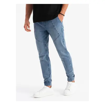 Ombre Men's denim joggers with asymmetrical stitching - blue